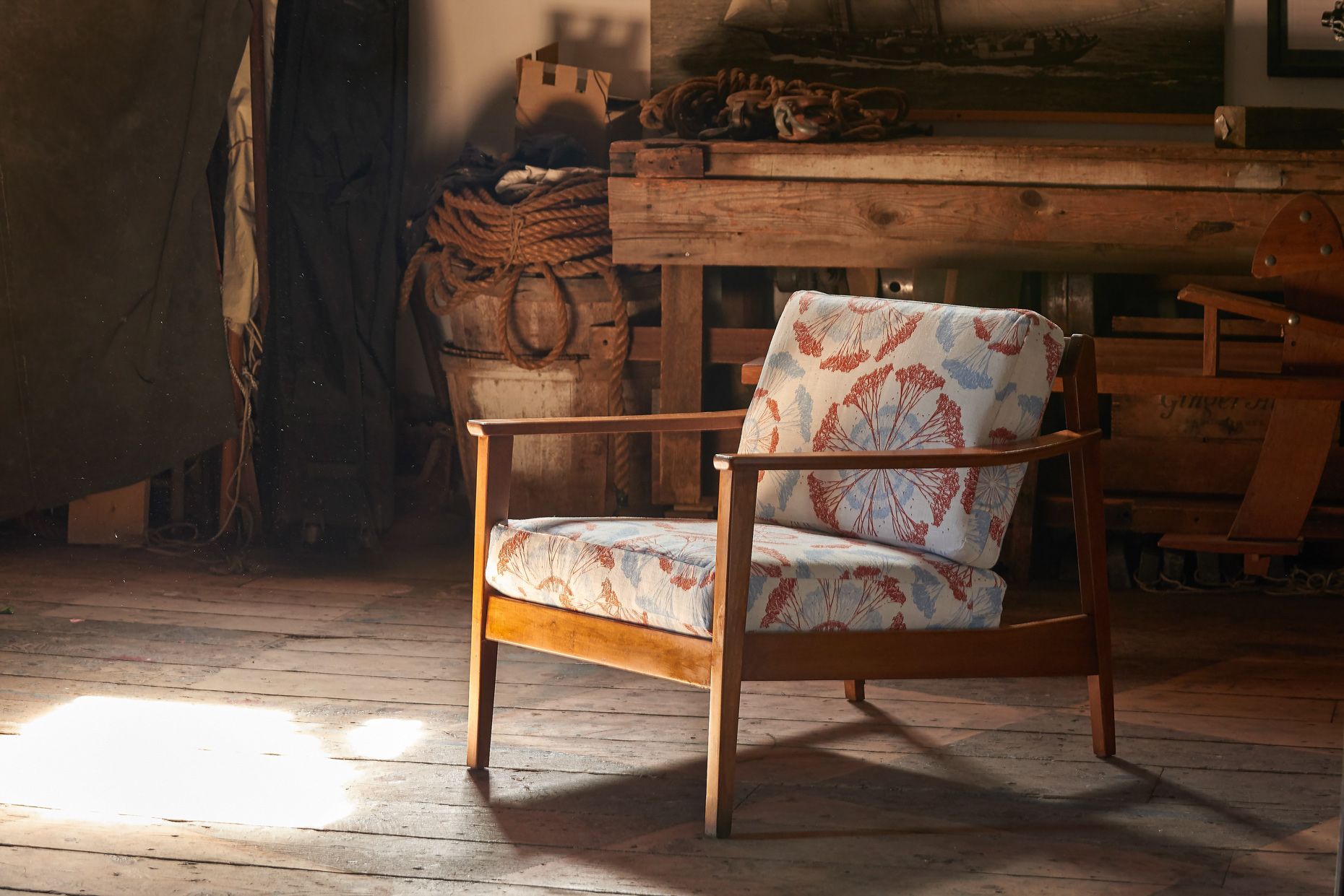 Advertising product photographer antique chair modern upholstery